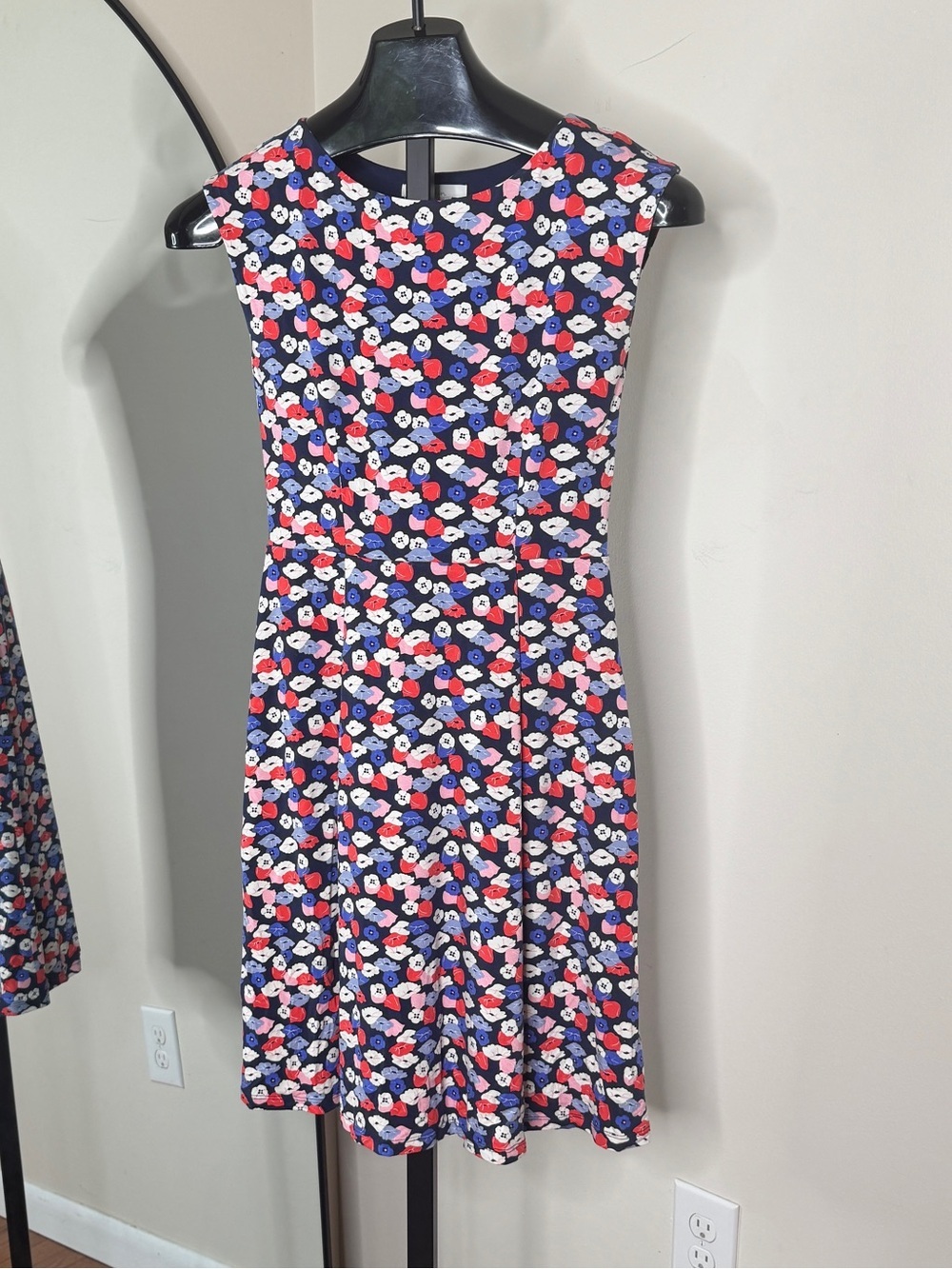 Boden Mariana Floral Knee Length Jersey Dress Blue Red Size 2P